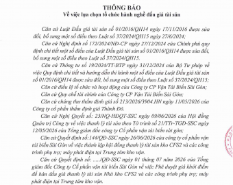 Thông báo về việc lựa chọn tổ chức hành nghề đấu giá tài sản
