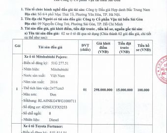 LẦN 2: Đấu giá Xe ô tô Toyota Fortuner của Công ty Cổ phần Vận tải biển Sài Gòn