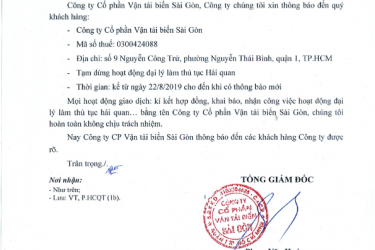 V/v tạm dừng hoạt động Đại lý làm thủ tục Hải quan